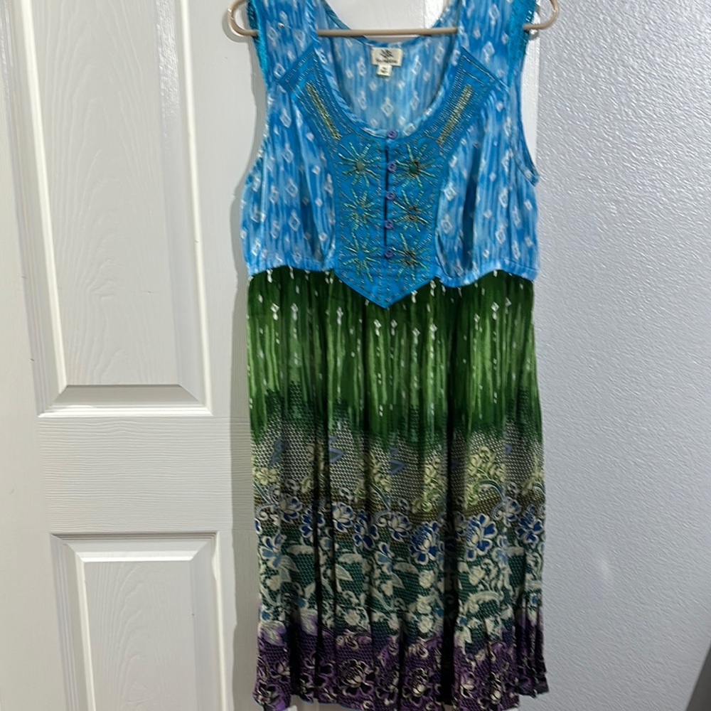 Bohemian Blue and Green Sleeveless Dress